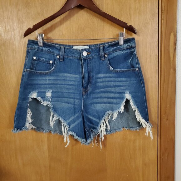 Ban Jara High Rise Distressed Denim Shorts Womens 11/29 Med Wash 100% Cotton - Picture 1 of 4